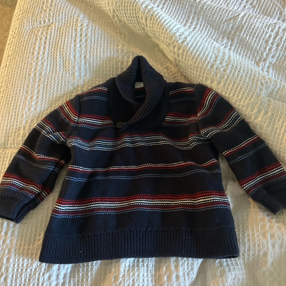 Janie and Jack Navy striped cowl neck sweater size 12-18 m. Condition pre-owned